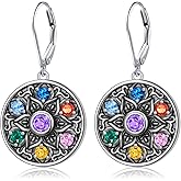 925 Sterling Silver Lotus Chakra Earrings Mandala Dangle Drop Earrings for Women Flower Yoga Jewelry Spiritual Gifts