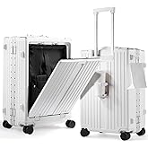 UrbanExplorer 20 Inch Carry On Luggage TSA Approved, Aluminum Frame Zipperless Luggage Carry On with Compartment for Short Trips, ABS+PC Hard Shell Suitcases with Spinner Wheels, White