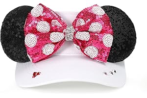 GRAWILLE Mouse Ears Visors for Women Adult, Adjustable Sun Visor Hat Baseball Cap with Sequin Mouse Ears Bow for Theme Park Decoration