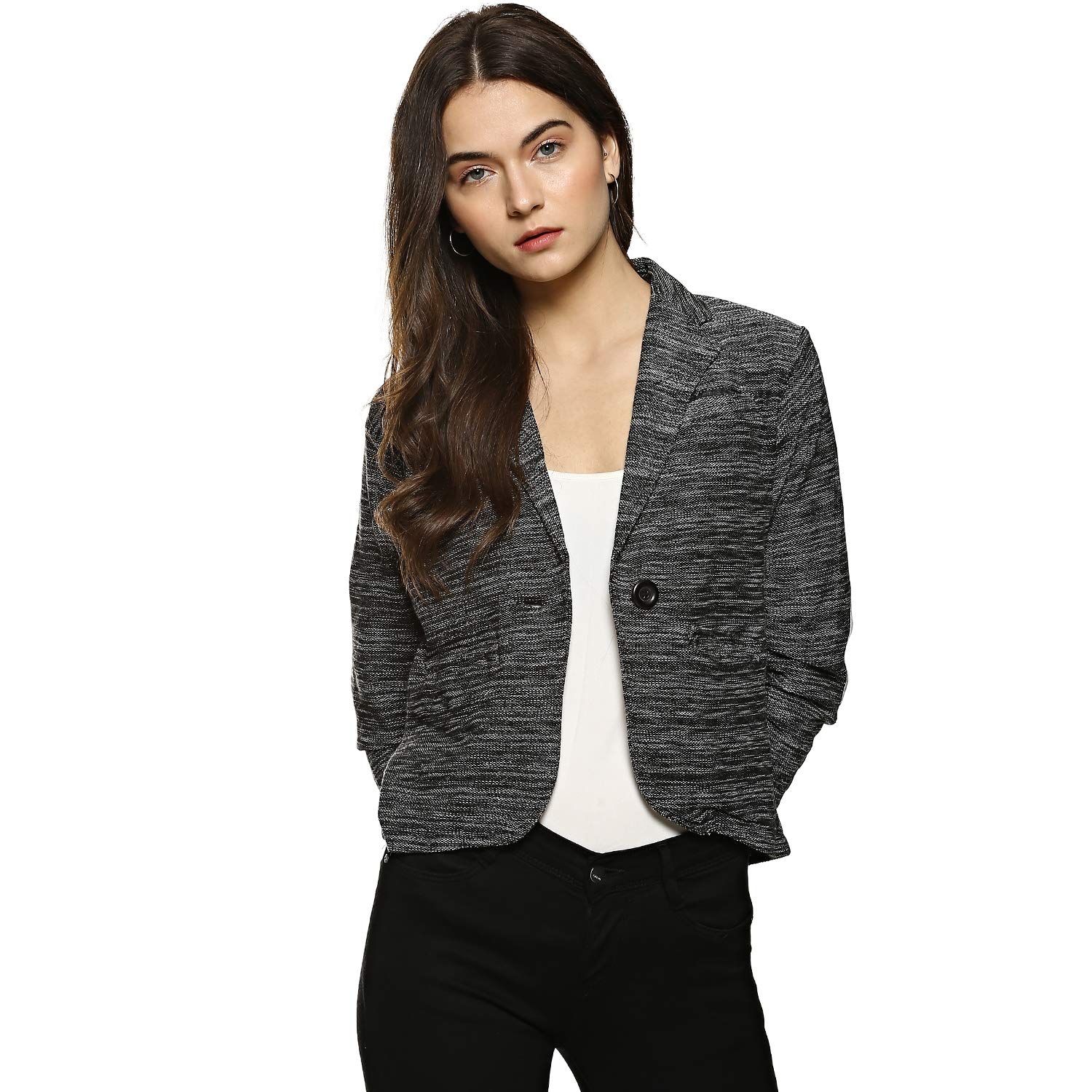 campus sutra women plain blazer black