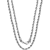 Savlano 2mm-5mm Stainless Steel Rope Twist Necklace Chain For Men & Women Comes in 16-30 inches Gift Box