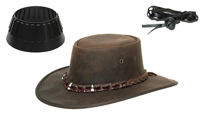 Barmah 1033 Croc Outback Lederhut aus Australien + Hutablage & Kinnriemchen | Braun/Brown