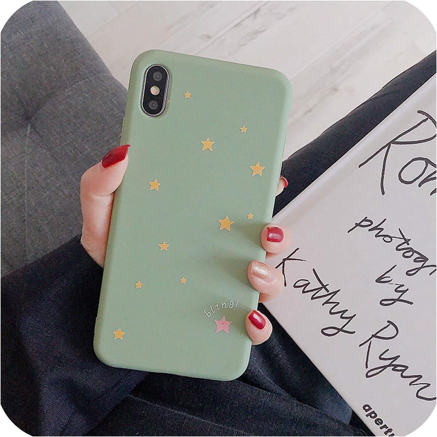 sevenTimes New Bling Star Case For Iphone X 7 8 Plus 6 6S Soft Tpu Back Cover Case For Iphone Xs Max Xr Painting Emboss Case Coque-In Half,For Iphone Xs Max,Green