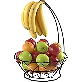 CuttleLab Fruit Basket with Banana Hanger, Fruit Bowl with Banana Holder, Fruit Bowl for Kitchen Counter used as Bread Basket, Vegetable Basket, Fruit Stand or Egg Holder with Bananatree