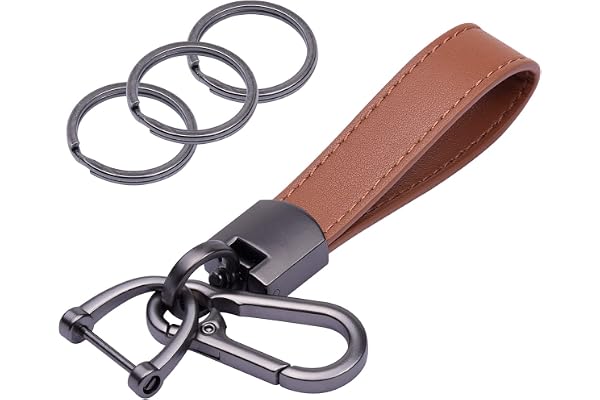 Wisdompro Genuine Leather Car Keychain, Universal Key Fob Leather Key Chain Holder for Men and Women, 360 Degree Rotatable, w