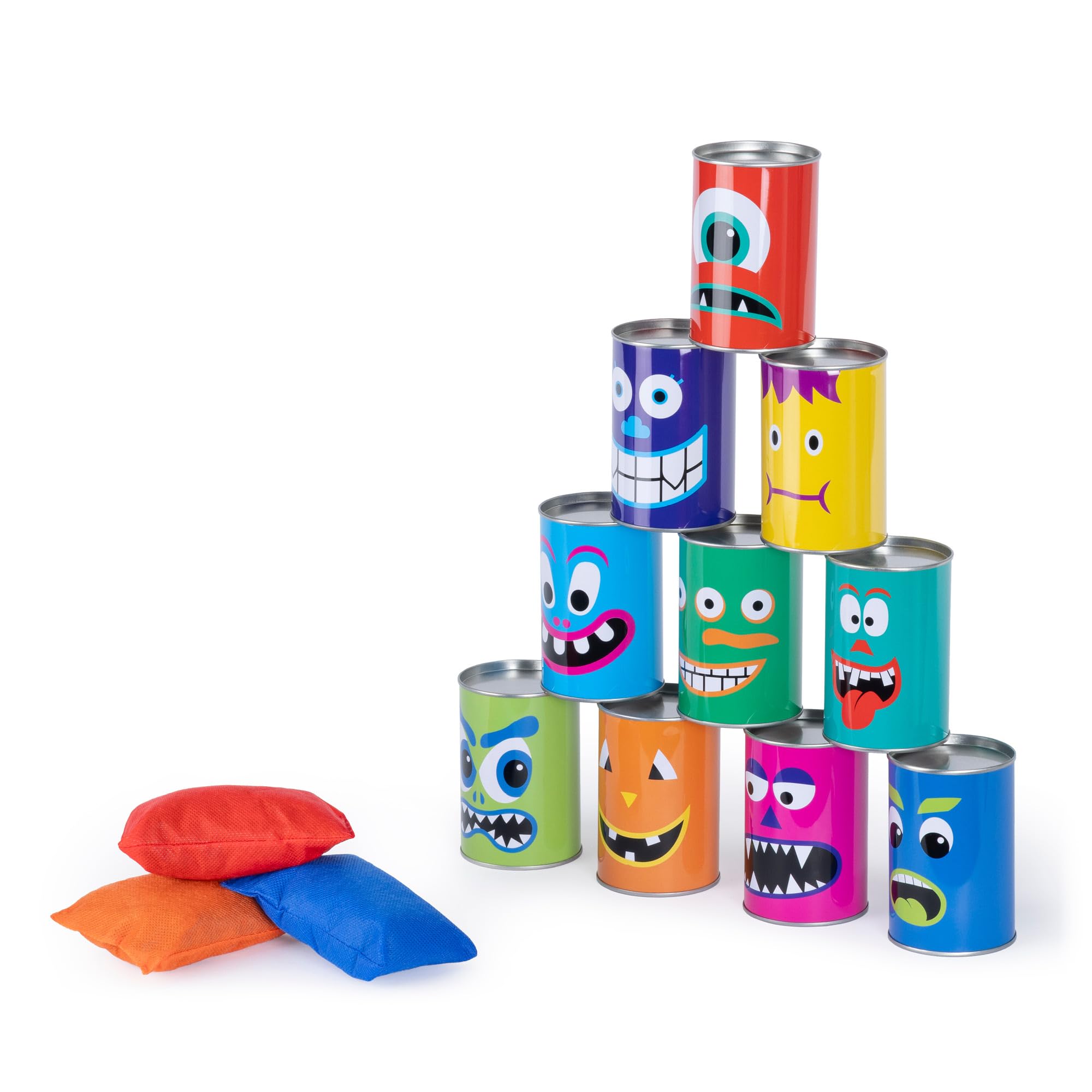 Hillington Bean Bag Can Toss Game - Tin Can Alley Game with 10 Sealed Cans and 3 Beanbags, Classic Fun for All Ages Tin-Can-Alley Carnival Skill for Indoor and Outdoor Use