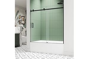 KPUY Tub Shower Door, 56-60 in.W x 58 in.H Glass Shower Door, Frameless Shower Door with 5/16 (8mm) Thick Tempered Clear Glass, Sliding Shower Door for Bathtub in Matte Black