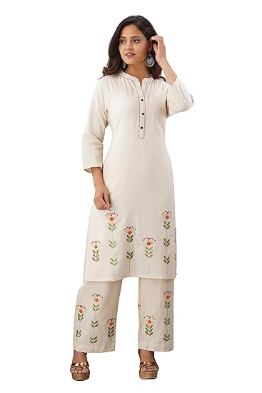 Women's Cotton Embroidered Kurta Palazzo Set