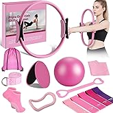 hotqueen 14 PCS Pilates Kit, Home Pilates Workout Kit for Women, Pilates Equipment with 14.9" Pilates Ring and Ball, Resistance Bands, Sliders & Grip Socks Accessories for Starter Home Workouts（Pink）