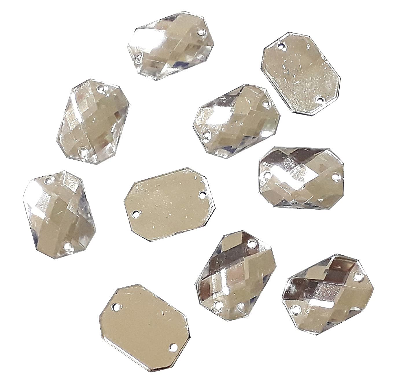 Perlin 100 Pieces Sew On Rhinestones Glitter Stones for Sewing on Rectangle Set 18 x 13 mm Crystal Acrylic Stones Crystal Flatback for Garment Crafts Clothing and Bag Decoration