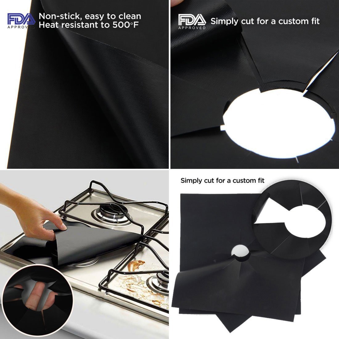 Gas Range Protectors Stovetop Burner Liner Covers Dishwasher Safe gas range drip pan Reusable Non-Stick FDA Approved Fast Clean Liners for Kitchen/Cooking 0.2 mm Thickness (10.6” x 10.6”)