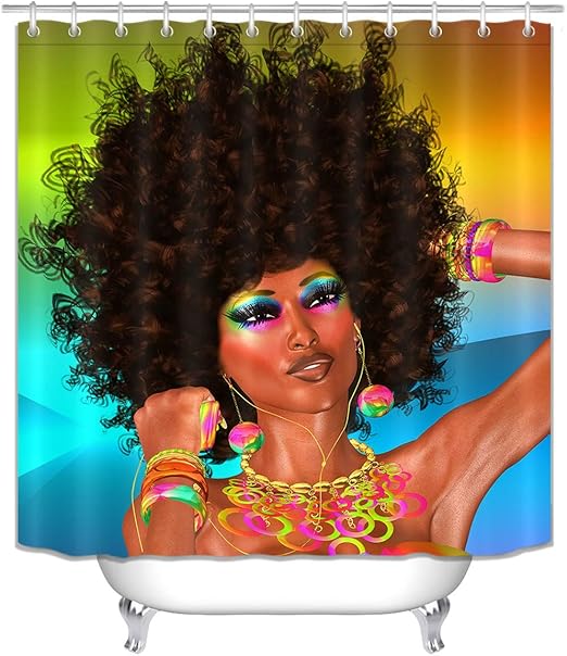 Amazon Com Lb Black Woman With Afro Hairstyle Shower Curtain For