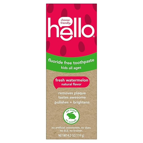 HELLO FRESH WATERMELON FLUORIDE FREE KIDS TOOTHPASTE, 4.2 OZ TUBE
