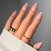 Glamnetic Press On Nails - Short Almond, Glossy Fake Nails 30 Pc Full Kit | Spring-ready Pink press on nails in 15 sizes. French tip glue-on set. chip-resistant, up to 2 weeks wear
