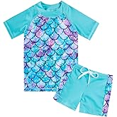 Lovekider Girls Swimsuits Two Piece Rash Guard Set Short Sleeve Bathing Suit Liner Swimwear with Sun Protection 3-12T