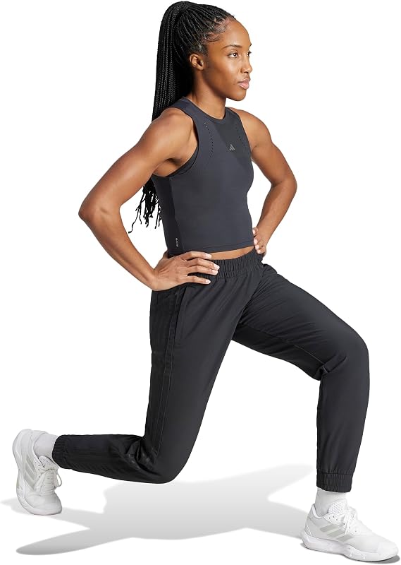 Femme Pacer Workout 3 Stripes Woven Mid Rise Pants, Black, L