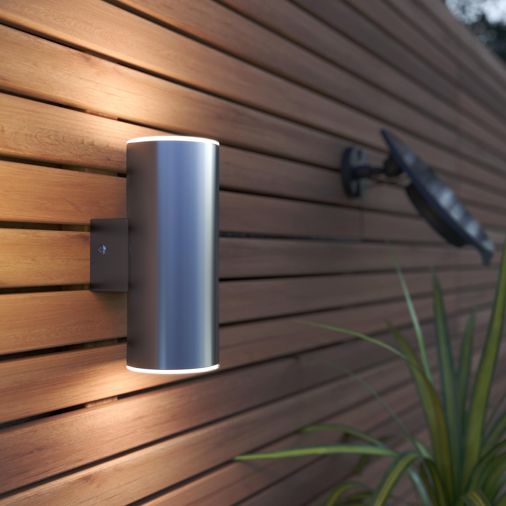 SolarCentre® Chester Up and Down USB Chargeable Solar Powered Outdoor Wall Light - Powered by Leaf (Silver)