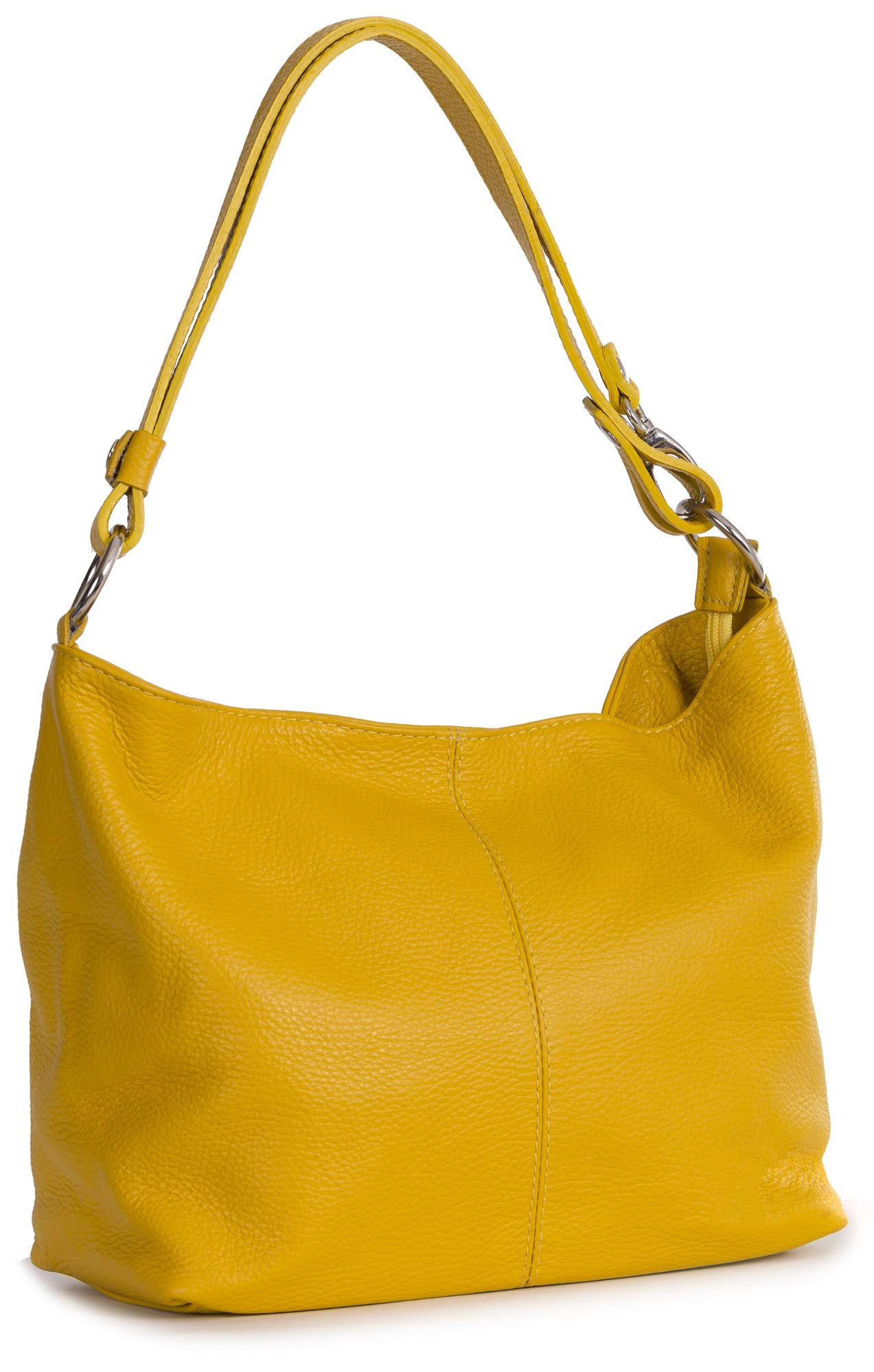 LiaTalia Womens Genuine Italian Leather Medium Size Shoulder Hobo Bag - Adjustable Long Strap Handbag - Emmy [Mustard]