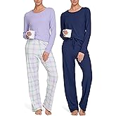 Ultra Performance 2 Pack Womens PJ Pajama Sets PJ’s Pajamas Pants Set's Ladies Soft Lounge Pjs Pajama’s For Women Set