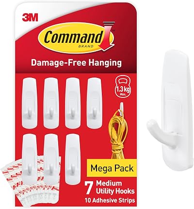 Command Utility Hooks Medium 7 Hooks 10 Strips White 1.3kg Holding Power