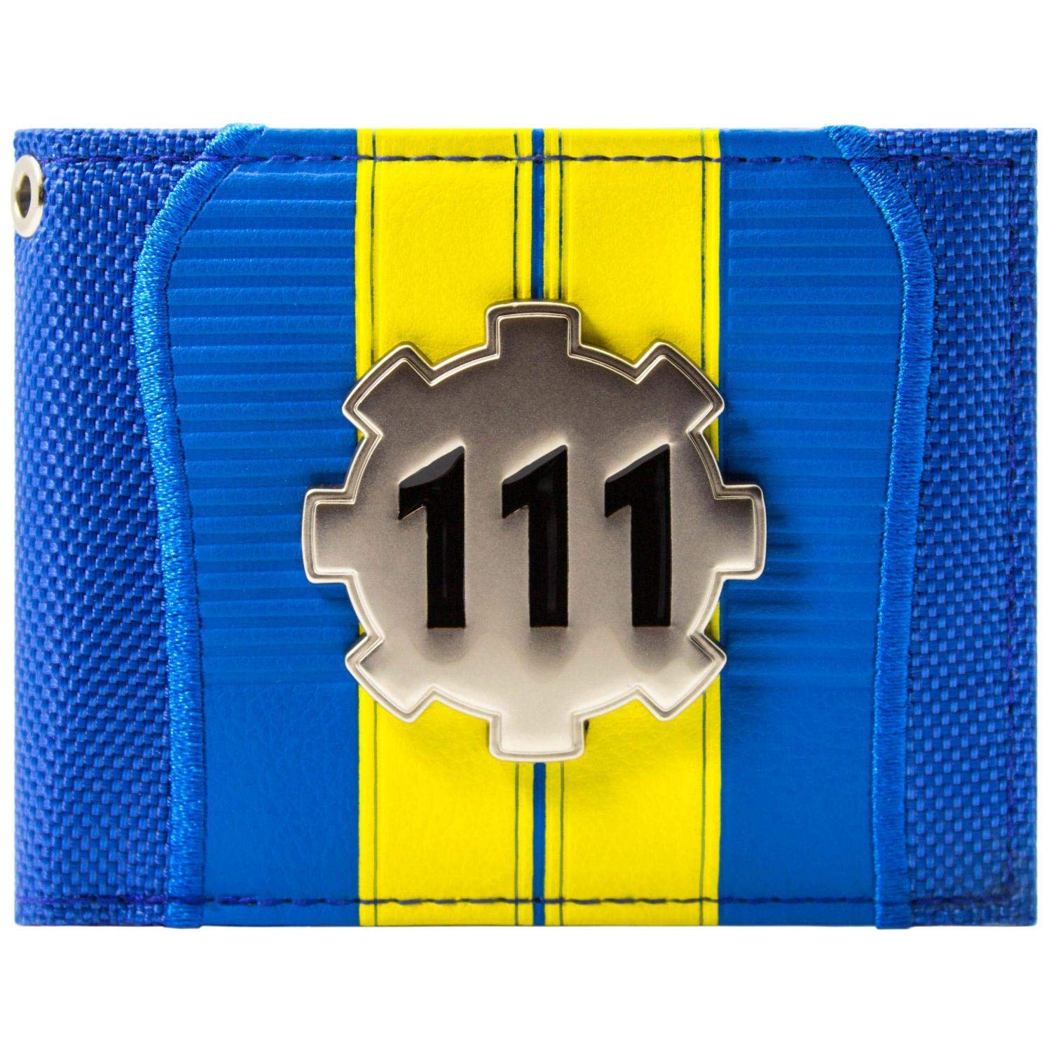 Fallout 4 Vault 111 Silver Metal Cog Badge Wallet Bi-Fold ID & Card Holder, Blue