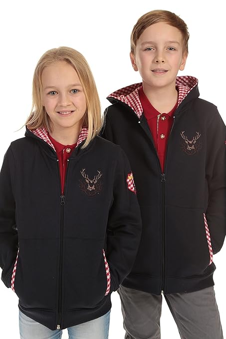 Isar-Trachten Kinder Kapuzenjacke Trachtenjacke Sweatjacke mit Hirschstickerei und Kapuze 57301