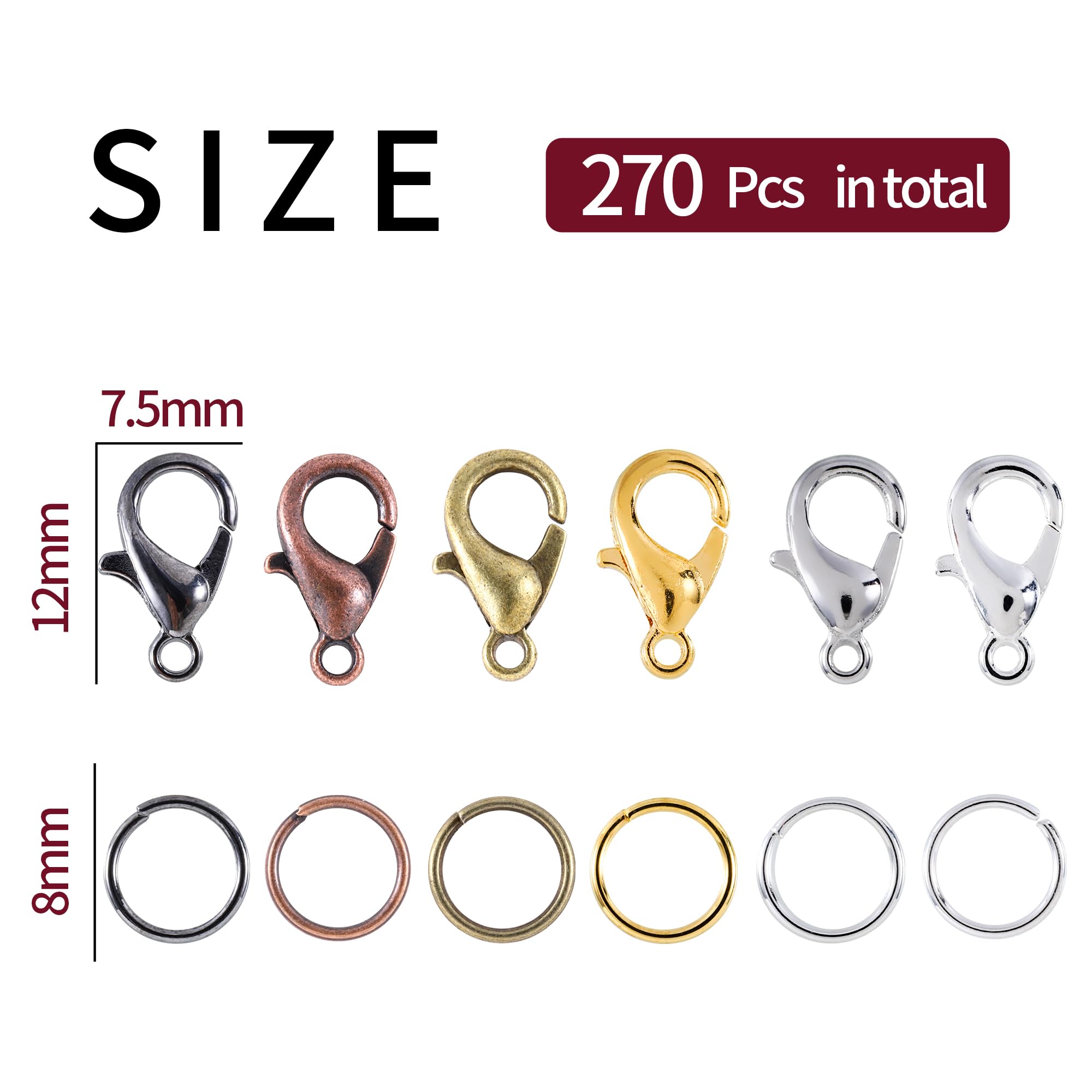 Lobster Claw Clasps and Open Jump Rings Set, 6 Colors Lobster Clasps for Jewelry Making, Keychains and Bracelet