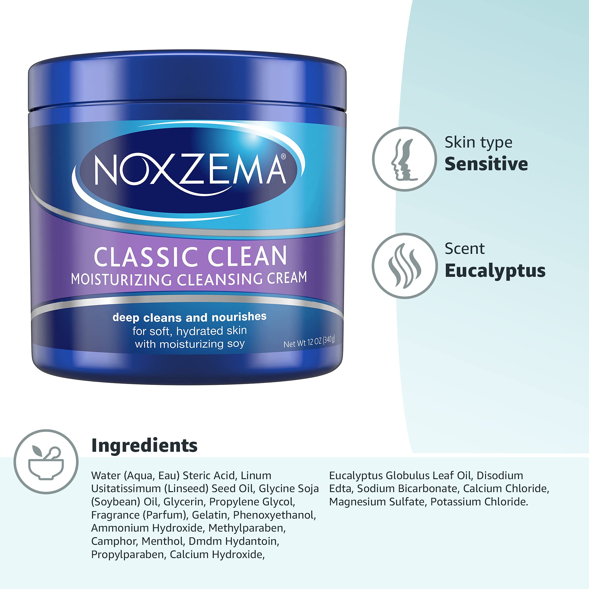 NOXZEMA Classic Clean, Moisturizing Cleansing Cream, 12 Ounce Plastic by Noxzema