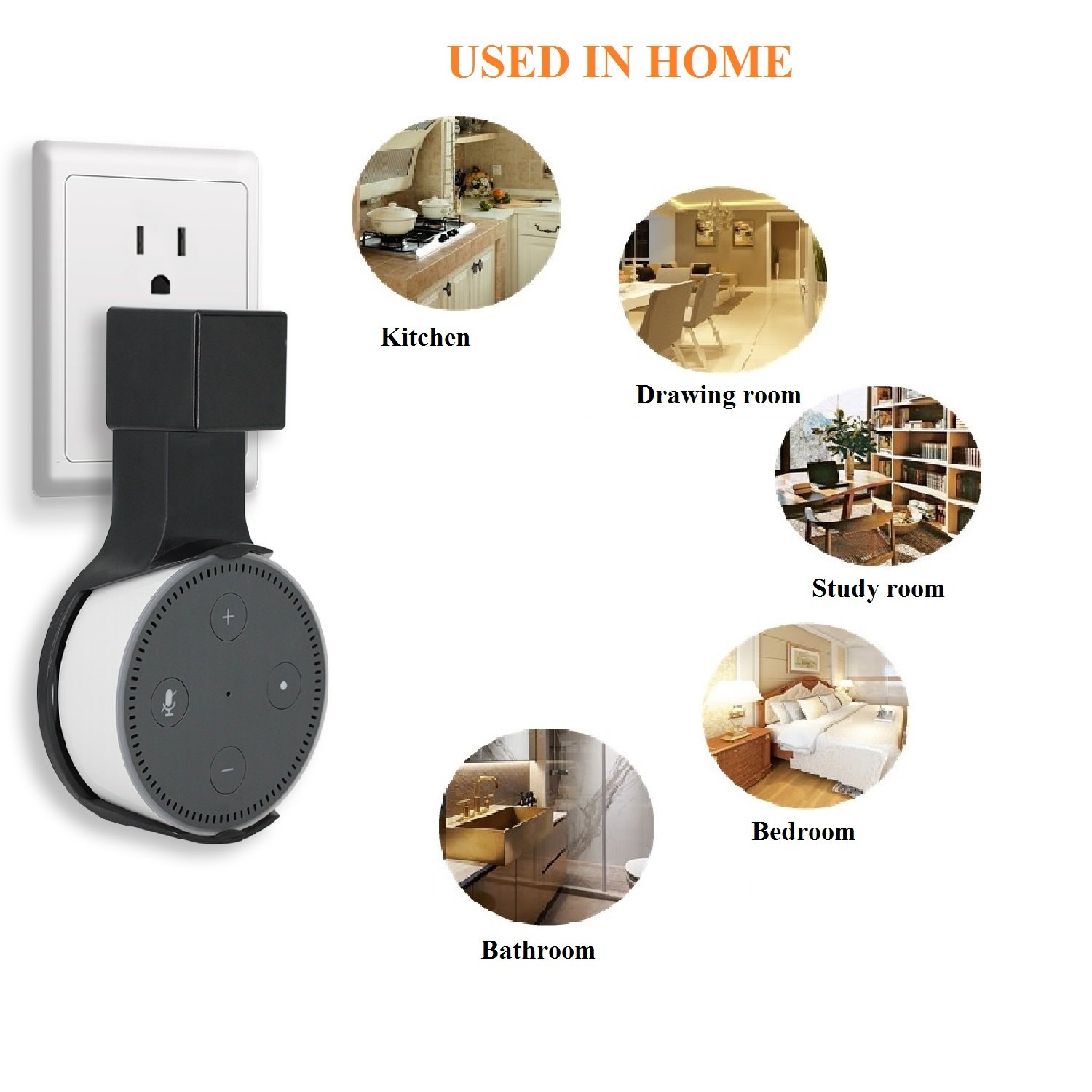 AOTINA Echo Dot 2 Wall Mount Outlet Wall Mount Hanger Holder Stand Plug in mount for Amazon Echo Dot 2nd Generation without Mess Wires Or Screws, Plug in Kitchens Bathroom Bedroom (Black)