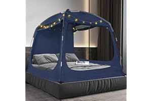 HAZACL Bed Tent Twin Full Queen King Size Canopy Tent for Kids and Adult - 80% Blackout Indoor Sleeping Tents with Star String Lights, Big Space Breathable Dome Tent Playhouse for Boys & Girls