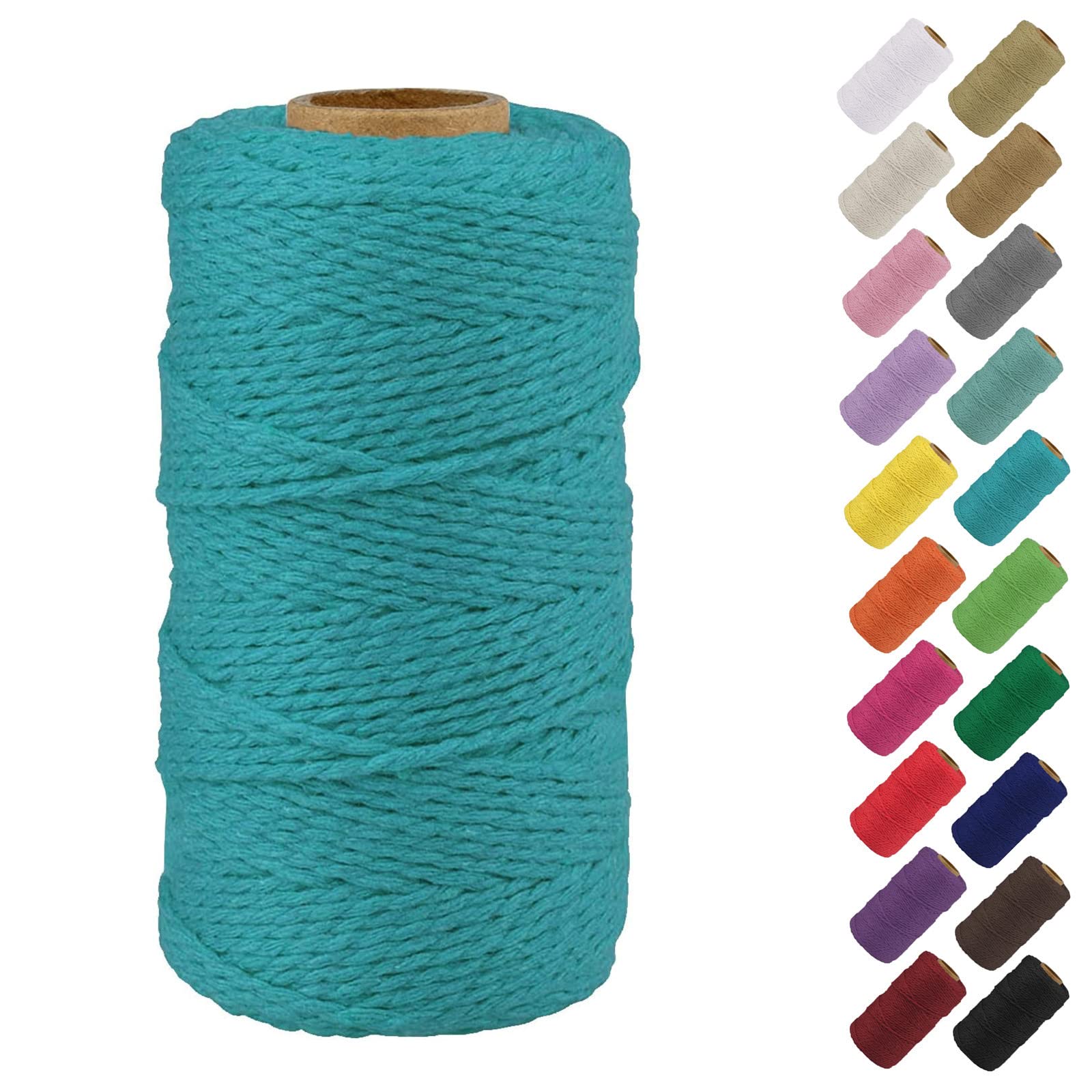 Binwat Natural Macrame Cotton Cord Twine String Colored Cotton Rope Yarn for DIY Crafts Knitting Plant Hangers Christmas Wedding Decor (Blue, 2mmx100m)