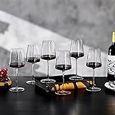 Imourari Ribbed Wine Glasses Set of 6: 13.5oz Cute Hand Blown Lead-Free Crystal Long Stem Red Wines Cups for Wedding Party Birthday