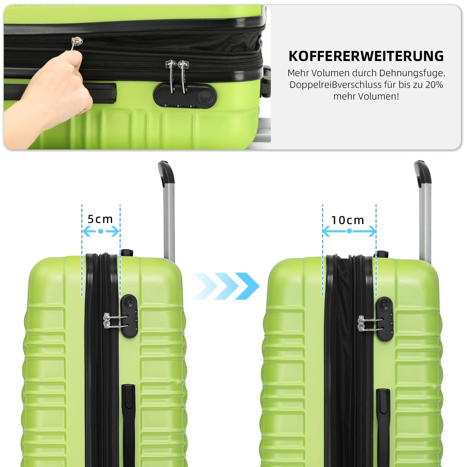 BEIBYE 2088 Zwillingsrollen Reisekoffer Koffer Trolleys Hartschale M-L-XL-Set (Green, L) 5