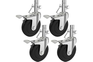 EUOKOK 5 Inch Scaffolding Wheels Set of 4, Scaffold Caster with Dual Locking Brakes, Heavy Duty 400LBS Capacity Per Rubber Casters 1 Inch Round Stem Replacement Swivel Caster Wheels for Scaffolding