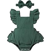 Happy Town Baby Girl Clothes Toddler Summer Linen Romper Sleeveless Ruffle Outfits Infant Girls Jumpsuit with Headband