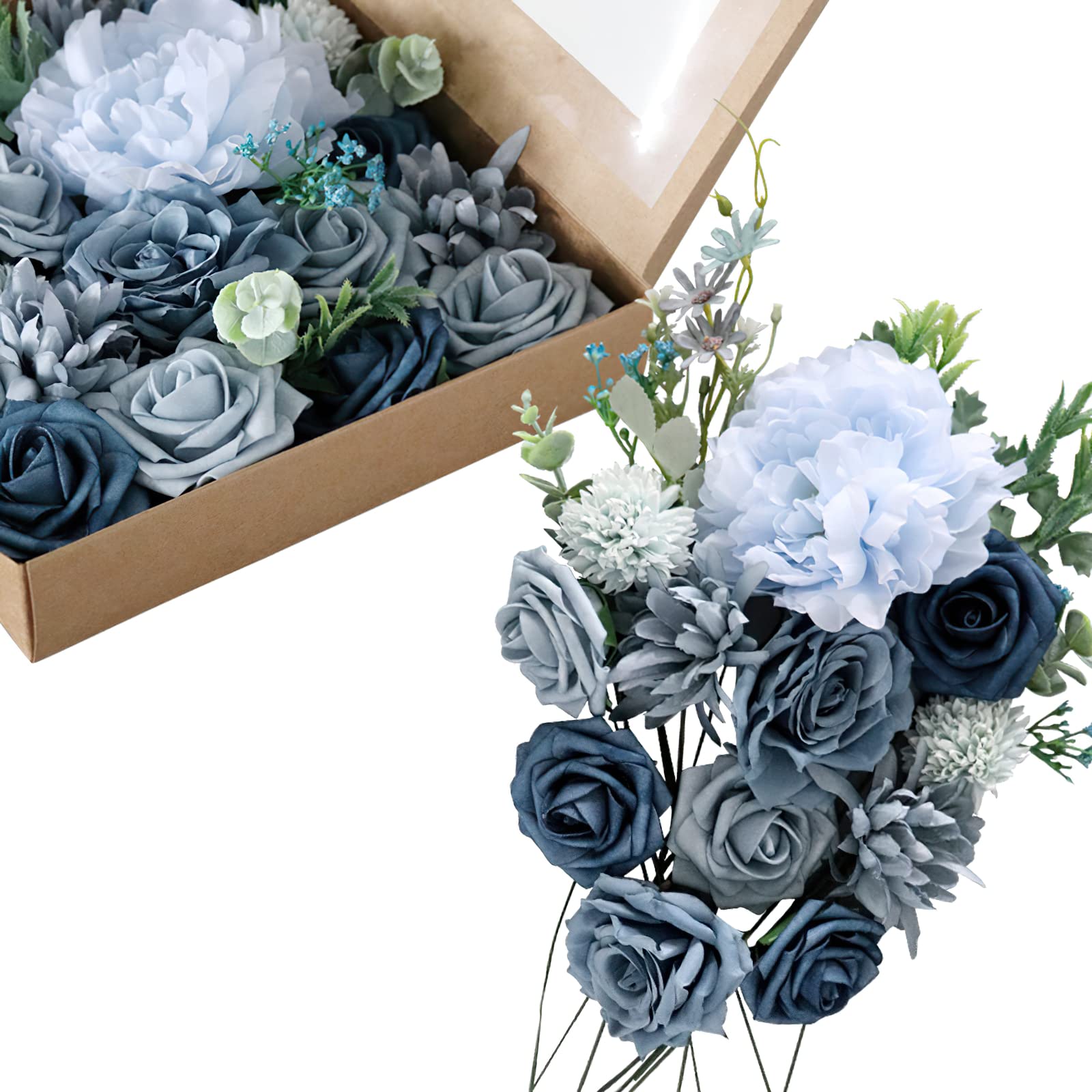 Fouriding Artificial Flowers Roses, Dusty Blue Rose DIY for Wedding Bouquets, Valentine's Day, Mother's Day, Baby Shower, Home Decoration