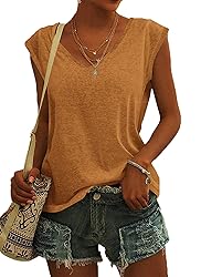 AUSELILY Womens Cap Sleeve T-Shirt Casual Loose Fit