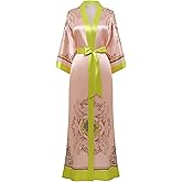 PRODESIGN Kimono Robes for Women - Long Satin Sleepwear Silky Nightgown Bathrobe Floral Dressing Gown Blouse Wedding Robe