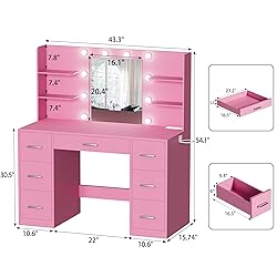 YESHOMY Vanity Desk with Mirror, Power Outlet and