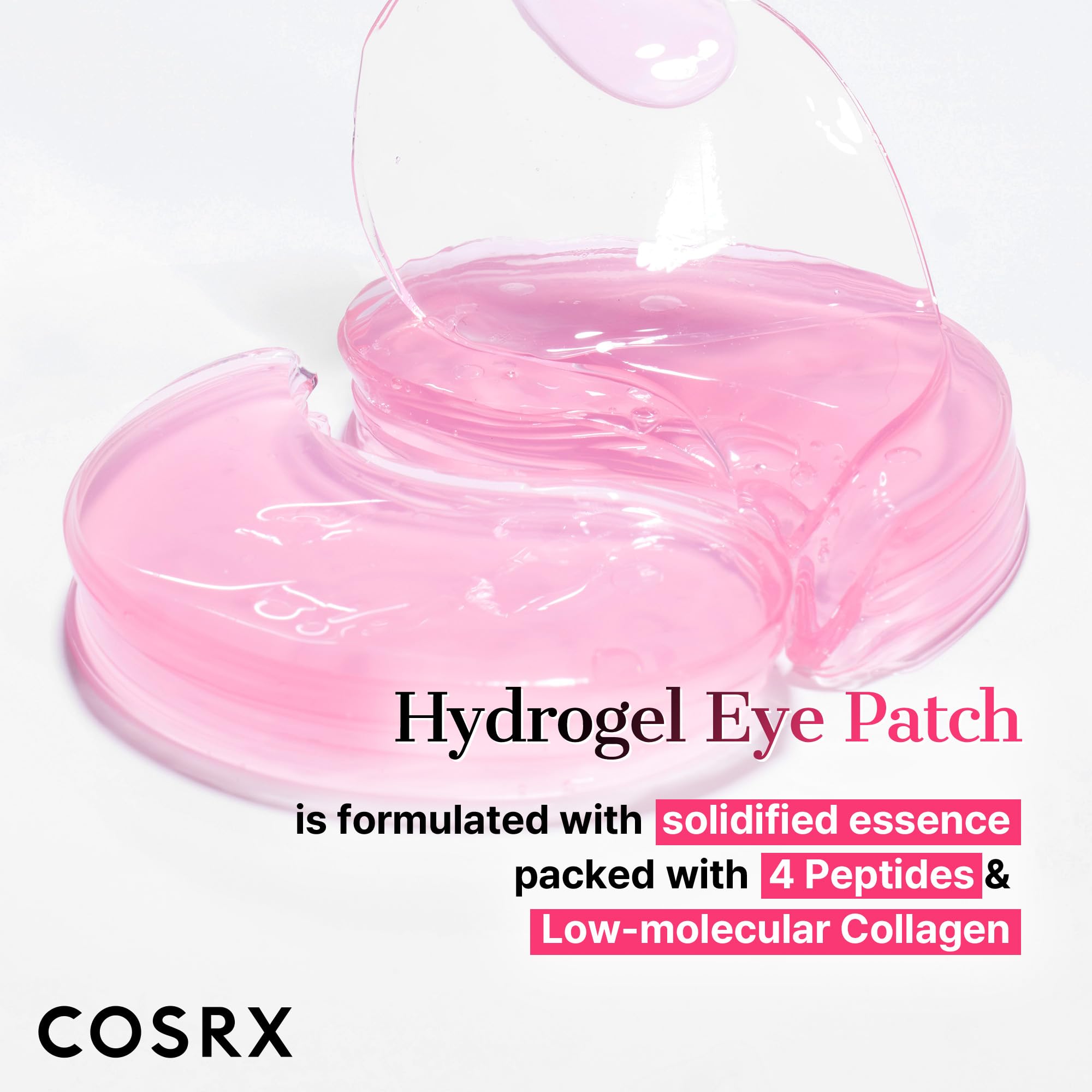 COSRX Pink Peptides Collagen Hydrogel Eye Patch for Puffy Eyes and Dark Circles, Under Eye Mask, 60 Under Eye Patches, Korean Skin Care - Stocking stuffers for women