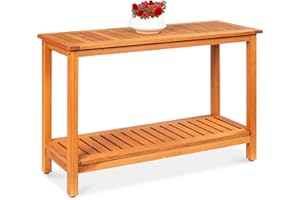 Best Choice Products 48in 2-Shelf Eucalyptus Wooden Console Table Indoor Outdoor Multifunctional Buffet Bar Storage Organizer w/Foot Sliders - Natural