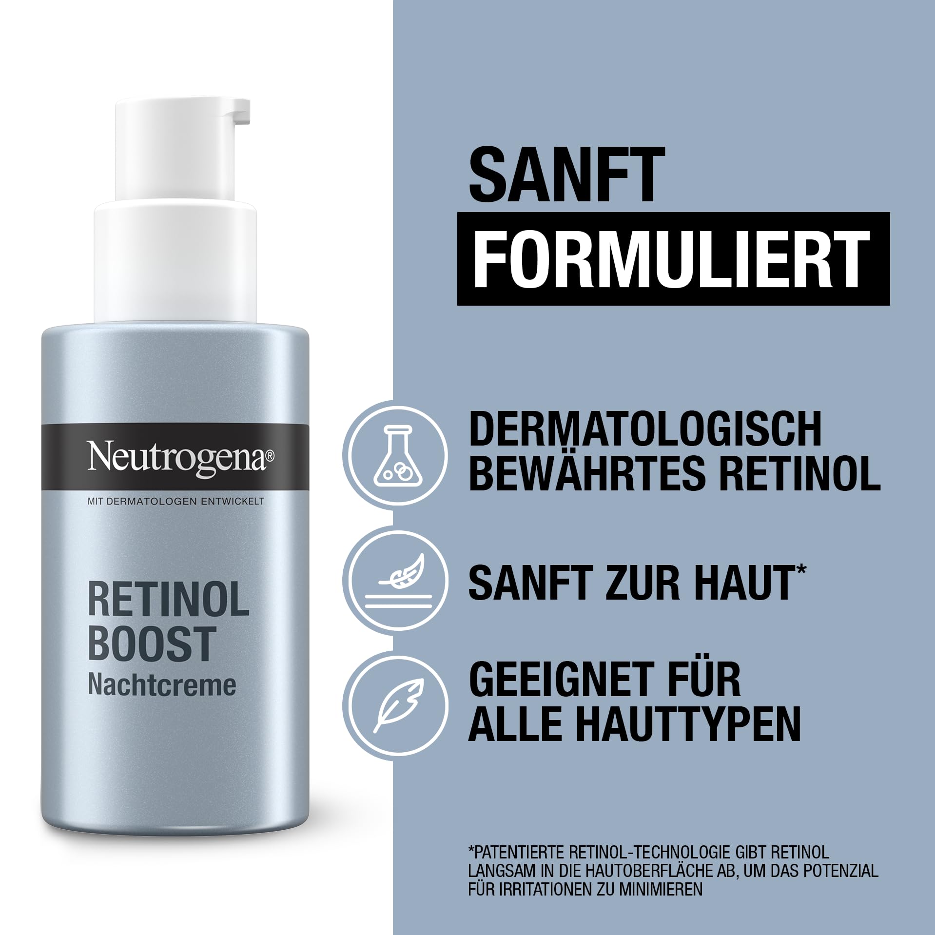 Neutrogena Retinol Boost Nachtcreme 50 ml, Anti-Aging Pflege mit Retinol, Hyaluronsäure und Antioxidans, unparfümierte Gesichtscreme gegen Falten und für straffere Haut 5