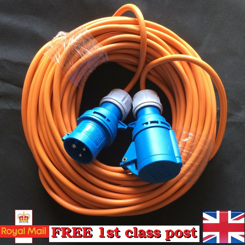 25m Caravan Hook Up Extension Cable 230V 3pin Mains Transformer