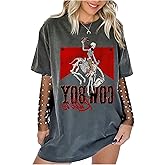 SOLY HUX Women's Summer Vintage Graphic Tees Short Sleeve Oversized T Shirt Western Rodeo Country Concert Tops