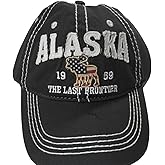 Quality Ball Cap Hat Alaska Baseball Cap Adjustable Dark Grey American Flag Moose