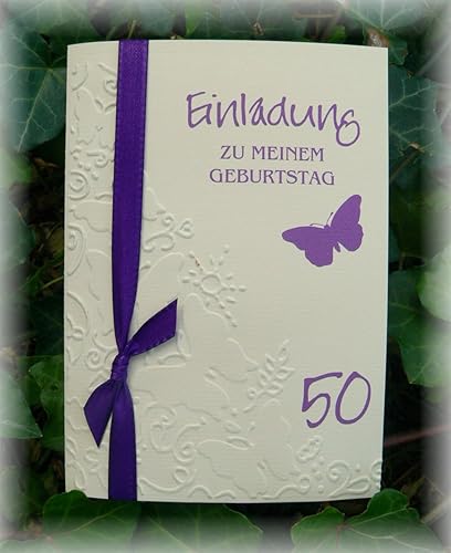 Einladung Einladungskarte Schmetterlinge Gepragt Runder Geburtstag 40 50 60 70 80 90 Personalisierbar Lila Violett Amazon De Handmade