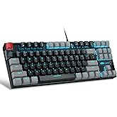 MageGee 75% Mechanical Gaming Keyboard, Red Switch, LED Blue Backlit, 87 Keys Compact TKL Wired Computer Keyboards for Windows Laptop PC Gamer - Black/Grey