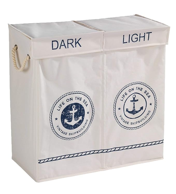 Wenko 62003100 Wäschesammler Duo Sylt Wäschekorb, Fassungsvermögen 108 L, 60 x 60 x 30 cm, beige