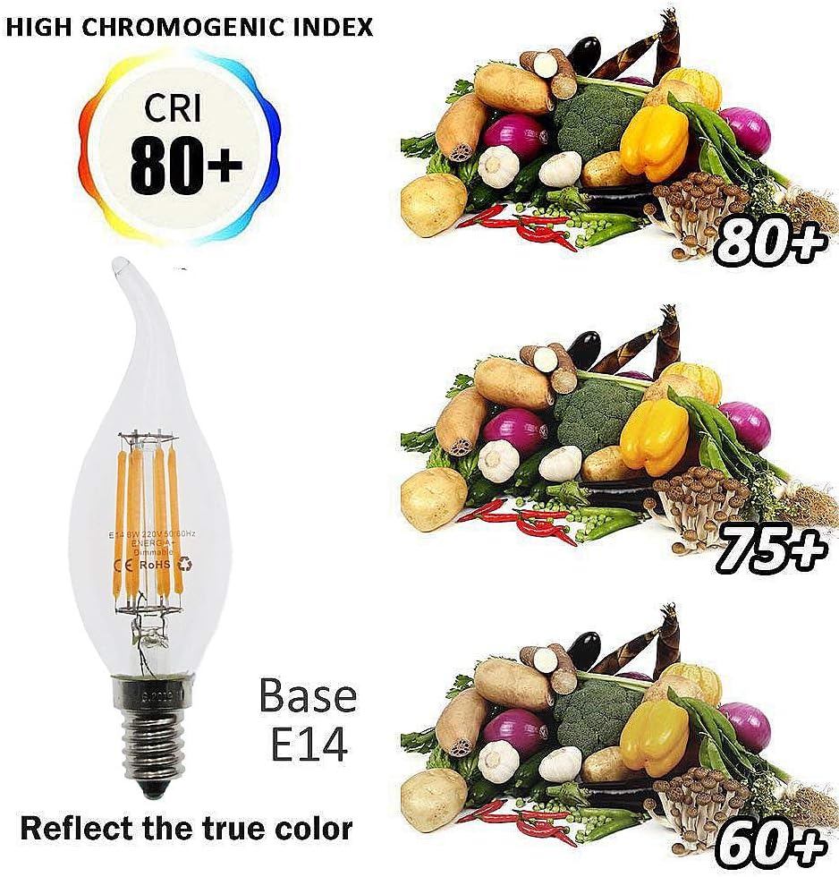 HUAMu E14 6W Dimmable LED Filament Candle Light Bulb, 60W Incandescent Replacement, 2700K Warm White, 600LM - Image 5