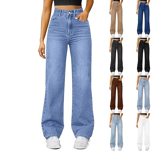 Jeans for Women UK,Wide Leg Jeans for Women UK Baggy High Waisted Straight Tube Y2K Loose Fit Ladies Denim Pants